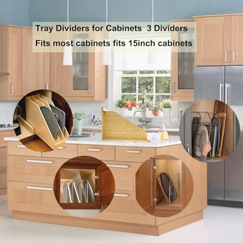 Tray Dividers for Kitchen Cabinets, 15.5inch x22.5inch x12inch,Cabinet Tray Dividers, For Cookie Sheets, Baking Sheets,Racks Lids, Flat Items, Perfect for Organizing Cabinets, 5 Years Warranty - size: 4 Tier Tray Dividers for Cabinets, style: 4 Tier Bambo