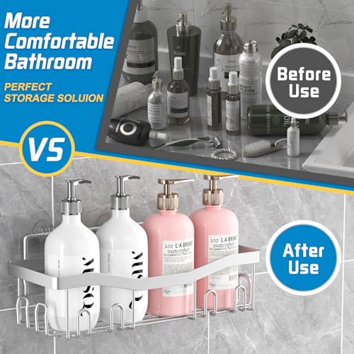 Youvip Adhesive Shower Caddy, No Drilling Bath Organizers 5 Pack, Rustproof Shelves with Soap Holder & Toothbrush Holder, Bathroom Organizers and Storage, Silver - color: Silver