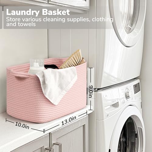 Goodpick Pink Storage Baskets for Organizing, Woven Rope Baskets for Shelves, Baby Basket for Nursery, Toy Storage Bins, Decorative Empty Gift Basket, 13" x 10" x 9" - color: Pink, size: 13"L x 10"W x 9"H
