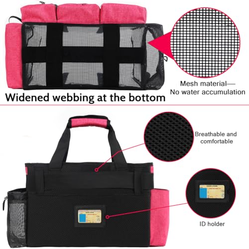 Large Cleaning Caddy Bag Built-in Sturdy Support Board, Cleaning Organizer with Detachable Divider, Cleaning Supply Tote with Adjustable Shoulder Strap&Waist Belt for Cleaners & Housekeeper - color: Rose Red