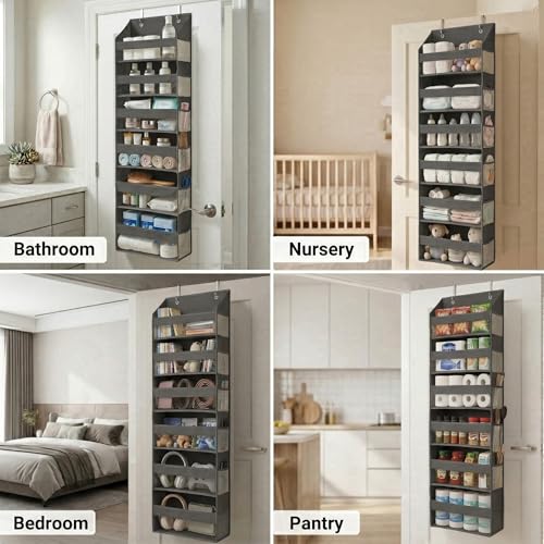 HOMELUX THEORY UPGRADED 6 Tiers Over The Door Organizer Hanging - 100D EXTRA THICK & 50lbs HUGE CAPACITY, 12 Side Mesh Pockets Over The Door Shoe Organizer, Hanging Closet Organizer (Dark Gray, 2pc) - color: 3. Dark Gray, size: Standard 2 sets