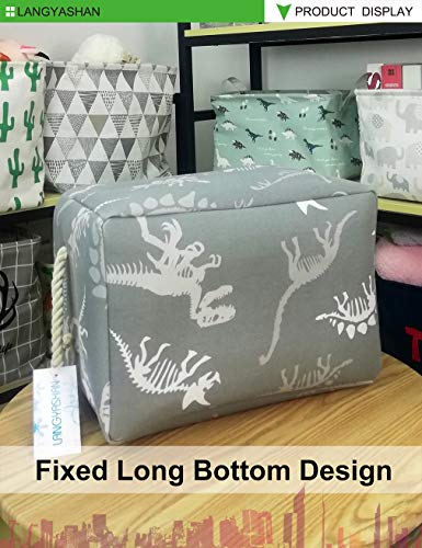 LANGYASHAN Rectangular Storage Bin Collapse Canvas Fabric Cartoon Storage Basket with Handles for Organizing Home Kitchen Boys and Girls Toys Office Closet Shelf Baskets (Rec Gray Dinosaur skeleton) - color: Rec Gray Dinosaur skeleton
