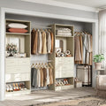 Unikito Closet System, 6-14FT Walk in Closet Organizer with 8 Drawers and Mirror, 168" Wood Closets Insert with Tower, Sturdy Wardrobe Closets Garment Rack with Extendable Hanging Rods, White Oak