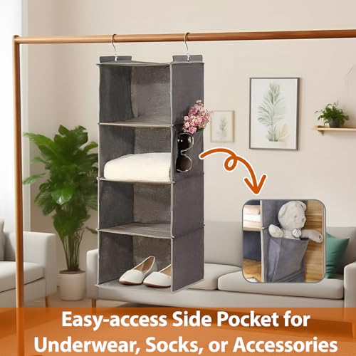 Hanging Closet Organizer 4 Shelf - Hanging Cube Organizer with Pockets, Sweater Shoe Storage, Max Storage for RV Closet, Grey (2)