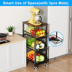Fruit Vegetable Storage Basket for Kitchen, 4 Tier Large Pull-Out Metal Wire Baskets with 3 Pack Mats Bottom, Wood Top and Wheels, Vegetable Produce Bins Stand Cart Rack for Onions and Potatoes - color: 4 Tier-black With Three Mats and Wood Top