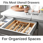 HIC Kitchen Expandable 6-Slot Silverware Cutlery Utensil Storage Tray, Natural Bamboo, Opens to 14-Inches - style: Silverware Tray