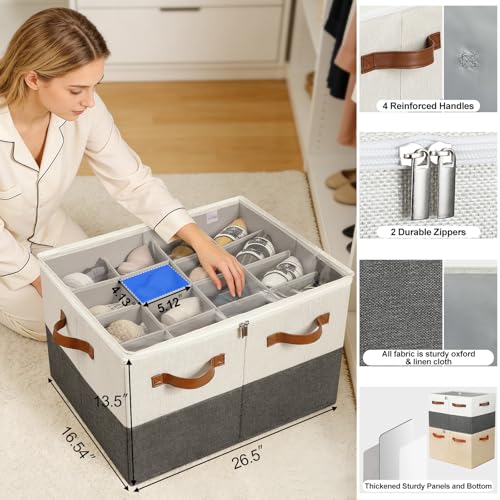 TOPIA HOME Shoe Organizer for Closet 2 Pack, Foldable Shoe Box with Adjustable Dividers and Clear Cover, Space Saving Shoe Storage Organizer Cabinet with Reinforced Handles, Fits 32 Pairs TP12WG - color: White&Gray-2Pack, size: Large(20.87''L x 16.54''W x