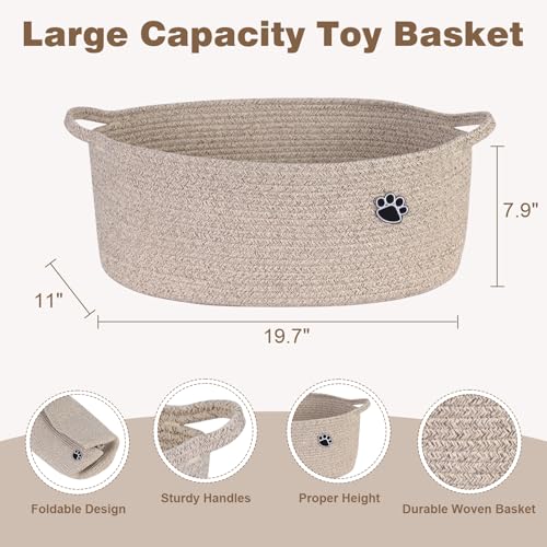 Optish Dog Toy Basket, Toy Box and Bin for Dog Cat Storage, 19.7" X 11" X 7.9" (30L) Large Woven Rope Basket for Blanket Storage, Living Room, Bedroom, Brown - color: Brown, size: 19.7"L x 11"W x 7.9"H (30L)