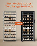 CASAMAYA Shoe Rack with Covers, 10 Tiers Tall Shoe Rack Organizer, Large Capacity Shoe Shelf Storage, Hold 30 Pairs of Shoes, Vertical Shoe Storage Organizer for Closet, Entryway, Black, SRT103B01 - size: 24.8"W - 10 Tier