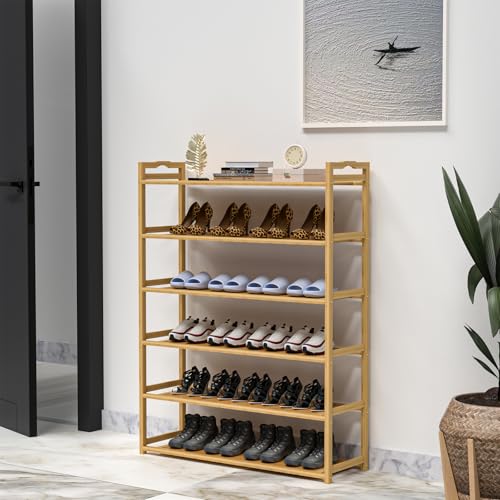 6-Tier Bamboo Shoe Rack, Free Standing Shoe Racks for Entryway & Closet, Holds up to 18-24 Pairs of Shoes 26.8" x 37.4" x 9.1" - size: 6-Tier-A