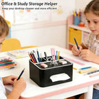 PU Leather Tissue Box Cover Square - Multifunctional Tissue Box Holder with Storage, Tissue and Remote Control Holder Organizer with Compartments for Bedroom Nightstand, Desk, Living Room (Black) - color: Black