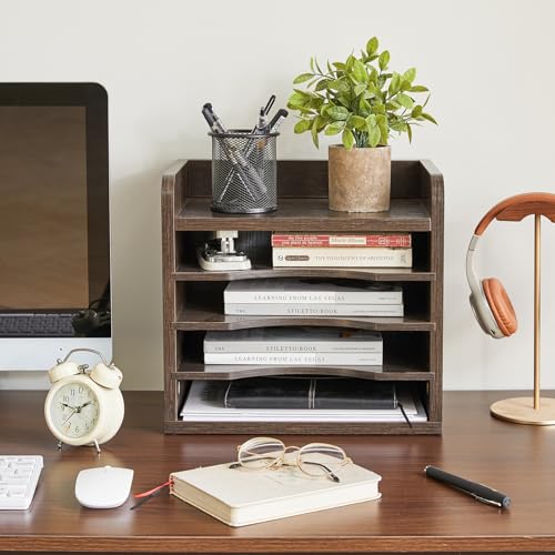 YMYNY Desktop File Organizer with Handle, Document Letter Mail Tray Sorter with 3 Adjustable Shelves, 5 Tiers Paper Holder for Home Office Desk, Black Gray,13.4 * 12.4 * 9.06" UHBC006G - color: Black Gray