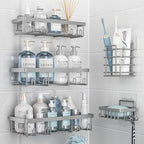 Liuoud 5 Pack Shower Caddy Organizer Rack Shelf for Inside Shower, Self Adhesive Bathroom Wall Storage Basket Rustproof Stainless Steel Large Capacity Shampoo Holder, Grey - color: Grey