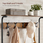 VASAGLE Hall Tree with Shoe Bench, Coat Rack Shoe Bench, 5-Tier Shoe Rack Different Heights, 5 Dual Hooks, Top Shelf, Entryway Organizer, Hallway Bedroom Dorm, Rustic Brown and Black UHSR408B01 - size: 31.5”W