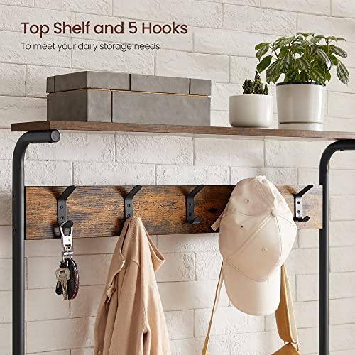 VASAGLE Hall Tree with Shoe Bench, Coat Rack Shoe Bench, 5-Tier Shoe Rack Different Heights, 5 Dual Hooks, Top Shelf, Entryway Organizer, Hallway Bedroom Dorm, Rustic Brown and Black UHSR408B01 - size: 31.5”W