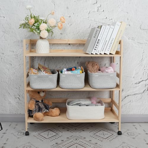 XUANGUO Small Woven Storage Baskets 12“X8”X5“ Decorative Rope Bins for Organizing Shelves, Closets, and Toys, Empty Gift Baskets, Cute Organizer Basket for Home and Office (grey, regular) - color: grey, size: regular