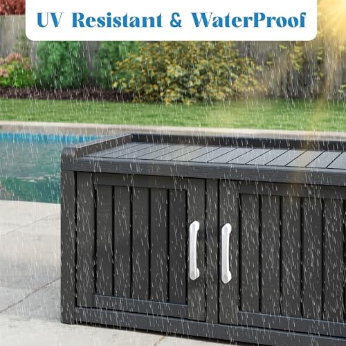 KAMABOKO Outdoor Shoe Storage Cabinet, Waterproof UV-Resistant Entryway Storage Bench Indoor Outdoor with 2 Barn Doors, Adjustable Shelves for Entryway, Bedroom, Hallway,Living Room(Black) - color: Black, size: Double Door