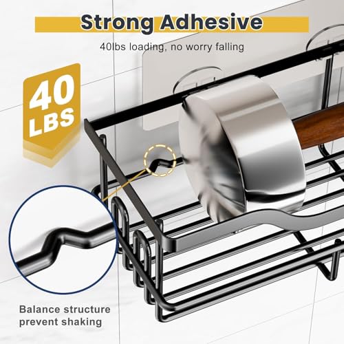OMAIRA 3-Pack Shower Caddy with Soap Holder, Adhesive Rustproof No-drill Strudy Loading Inside Shower Organizer Shelves Rack Storage Bathroom Organization for Smooth Wall Glass Tile, Black (Large) - color: Black - Large