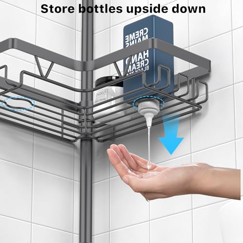 KEGII Corner Shower Caddy Tension Pole - Rustproof Tension Rod Organizer, Floor to Ceiling Shower Caddy 25-114.2 inch, Bathroom Storage Rack Corner Waterproof, Dark Gray - style: Tension Caddy - Dark Gray