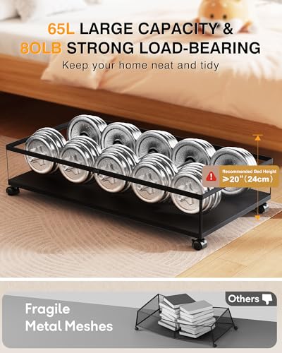 Under Bed Storage with Wheels,2Pack Underbed Shoe Storage Organizer,7.5-10.6 inchTall Adjustable Storage for Underbed with Lids,65L Extra large capacity for Clothes, Blankets,Shoes - size: 2pcs