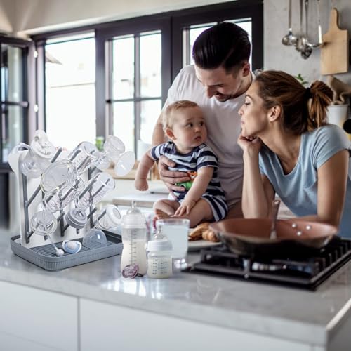 Termichy Baby Bottle Drying Rack: Large Vertical Bottle Dryer Rack Holder - Space Saving Standing Drying Rack for Baby Bottles and Pump Part Cleaning (Gray) - color: Gray