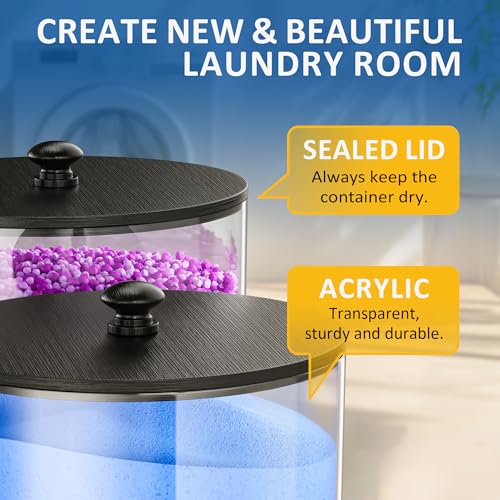 galasily 4 Pack Laundry Pods Container, Clear Laundry Room Organization Containers,Large Acrylic Detergent Powder Storage Containers Black Wooden Lids & Labels, Dryer Sheet Holder - size: 4pack