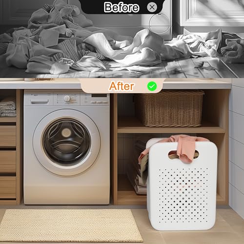 Goderewild Small Collapsible Laundry Basket, Space-Saving Wall-Mounted Hamper with Detachable Mini-Basket, Portable Hanging Organizer for Clothes, Underwear Socks. (White) - size: S+Mini-Basket