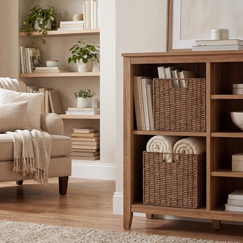 StorageWorks 13 inch Wicker Storage Baskets, Handwoven Wicker Basket for Organizing, Foldable Paper Rope Square Storage Cubes, Brown, 2 Pack - color: Brown, size: 13"L x 13"W x 13"H