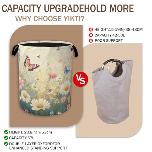 Spring Flowers Laundry Hamper,Watercolor Garden Wildflower Butterfly Collapsible Laundry Baskets,Waterproof Oxford Cloth Laundry Room Organization for Bedroom,Bathroom,Nursery,16x20 Inch - color: Spring Flowers