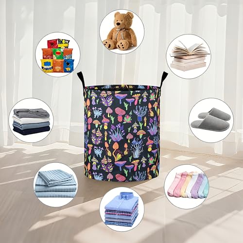 Mushroom Laundry Basket Foldable Oxford Cloth Tote Bag Laundry Hamper Clothes Storage Bucket Organizer For Bathroom/Laundry Storage/Bedroom 19.6x15.7 Inch - color: Mushroom