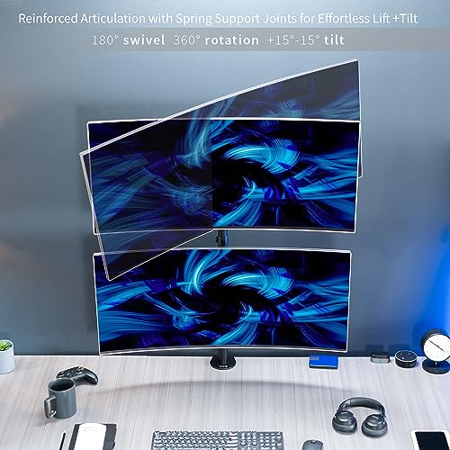 VIVO Dual Vertically Stacked Ultra-Wide Monitor Desk Mount, Extra Tall Heavy Duty Adjustable Stand for 2 Ultrawide Screens up to 45 inches, 25 lbs Per Screen Capacity, Black, STAND-V200R - color: Black, size: up to 45" screens