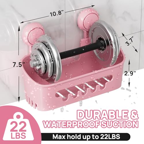 LEVERLOC Shower Caddy Suction Cup 2 Pack, Shower Organizer Removable Bathroom Shelf, Storage for Inside Shower Powerful Suction Max Hold 22lbs Waterproof Holder, Pink - color: pink, size: 2 x Medium