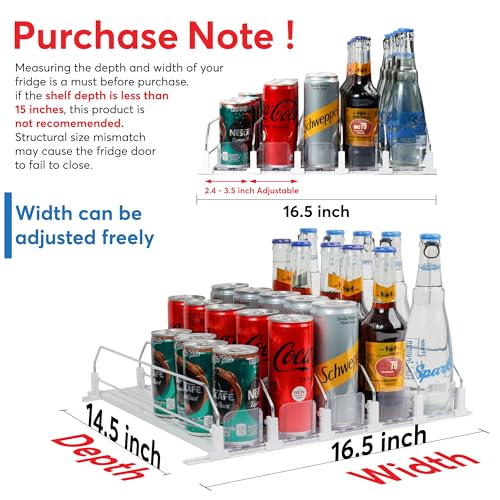 Dwella Drink Organizer for Fridge with Pusher Glide, 5 Rows Spring Loaded Fridge Drink Dispenser, Self Pushing Soda Can Organizer for Refrigerator, Bottle Beverage Organizer for Fridge Drink Holder
