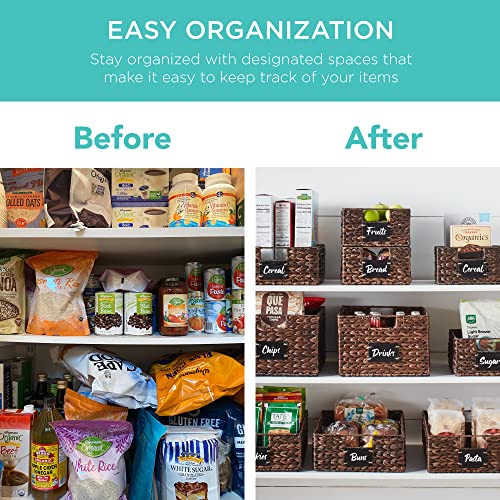 Best Choice Products Set of 4 16x12in Large Water Hyacinth Pantry Baskets, Woven Organizers w/Chalkboard Label, Chalk Marker - Brown - color: Brown, size: 12x16x5in