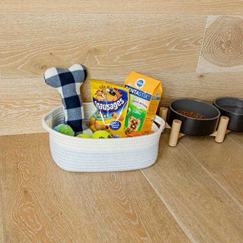NaturalCozy 5-Piece Rectangle Storage Basket Set- Natural Cotton Rope Woven Baskets for Organizing! Small Basket for Montessori, Baby Nursery, Dog Toy Baskets, Cat Toy Box, Bathroom Organization Bin - color: Off White & Mixed Blue