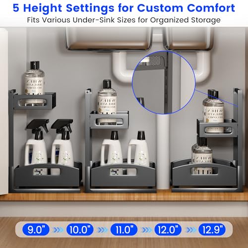 Under Sink Organizer,2 Pack Height Adjustable Under Sink Organizers and Storage, 2 Tier Under Sink Storage for Kitchen Bathroom Cabinet - color: Black, size: Large-2 pack