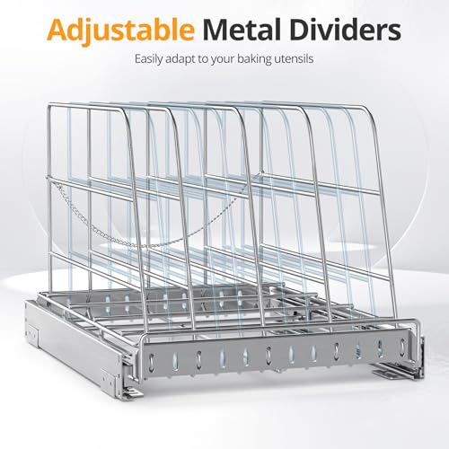 Pull Out Cabinet Organizer for Cutting Board, Cookie Sheet, Baking Sheet, Stainless Steel Sliding Rack for Bakeware & Trays, Heavy-Duty Cutting Board Organizer (12.9” x 16.5” (32.6 x 41.8 cm)) - style: 12.9”W x 16.5”D (32.6 x 41.8 cm)