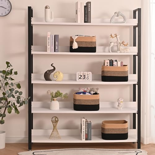 ICERZCZ Storage Baskets for Shelves Organizing, Woven Cotton Rope Baskets for Storage, Book Basket, Towel Basket, 12.5"Lx9.1''Wx7.9''H (4 Packs) Gradient Black & Jute - color: Gradient Black & Jute, size: 12.5"(l)×9.1"(w)×7.9"(h)
