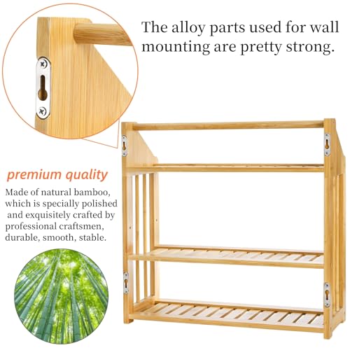 Goaste Bamboo Over The Toilet Storage Shelf, 3-Tier Wall Mounted Bamboo Rack Organizer, Floating Rack with Hanging Rod, Free Standing Shower Shelf with Adjustable Layer for Kitchen, Bathroom, Home