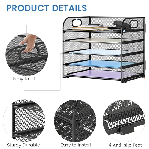 Paper Organizer Letter Tray with Handle Mesh 5 Trays Desk File Organizer Paper Sorter Desk Organizer for Office, Home or School-Black 2 Pack - color: Black 2 Pack, size: 12.6" x 9.1" x 13.4"