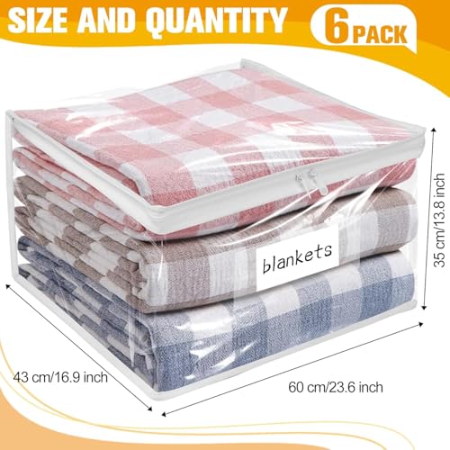 Plastic Storage Bags with Easy-Glide Zipper, Pack of 6, Durable Clear Vinyl Zippered Storage Bags for Clothes Sweaters Comforters Blankets Sheets Bedding (23.6 x 16.9 x 13.8 Inch, White) - color: White, size: 23.6 x 16.9 x 13.8 Inch - 6 Pack