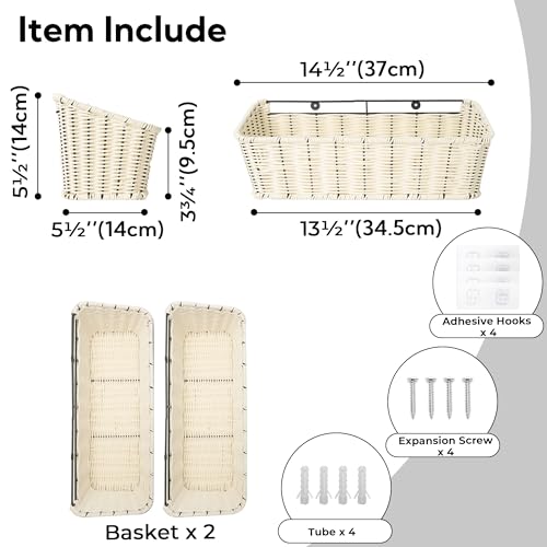 GRANNY SAYS Wicker Hanging Basket, 2 Pack Storage Baskets for Organizing, Adhesive Wall Mount Fruit Basket, Kitchen Organization Hanging Shelves, Storage Cabinet Door Organizer, Off White - color: Off White