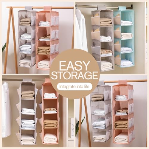 Hanging Closet Organizer, 4-Section Storage Shelves, Oxford Cloth with Mesh Pockets, (Cerulean, 3 Section) - color: Cerulean, size: 3 Section*2PACK