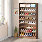 Tribesigns Tall Shoe Cabinet, 9 Tiers 40-45 Pairs Heavy Duty Wood Freestanding Shoe Storage Cabinet, 70.8'' Tall Shoe Cabinet with Open Storage for Entryway (1, Brown) - color: Brown
