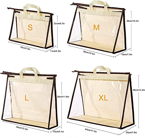 CINPIUK Clear Handbag Storage Bags Purse Organizer for Closet, Zipper Hanging Storage Bag for Handbags, XL, 4PCS - color: Beige, size: XL-4PCS