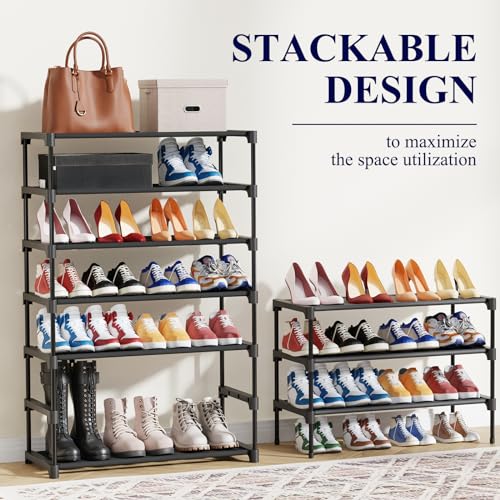 Kitsure Shoe Rack - Non-Woven Shoe Rack Shelf, Shoe Organizer for Closet, Entryway, Garage & Corridor, Stackable Shoe Shelves, X-Large, Black - color: Black, size: 27.5" Wide - 4 Tier