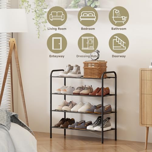 Shoe Rack,Long Shoe Organizer for Closet,Wide Shoe Storage for Entryway, 4 Tier Sturdy Metal Free Standing Shoe Shelf - size: 4-tier-short