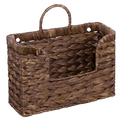 PINXIURY Magazine Holder Wall Basket Water Hyacinth Woven Mail Organizer, Wicker Wall Hanging Baskets for Magazines, Letters & Storage Decorative Mail Holder, Magazine Rack, Hanging Basket, Coffee - color: Coffee