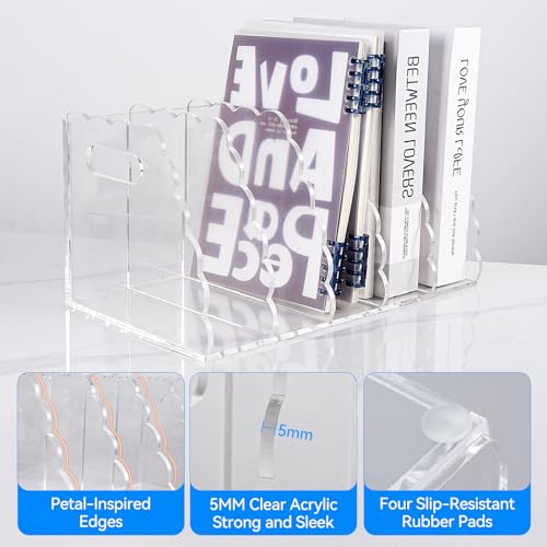 Adevar Clear Acrylic Magazine File Holder 5 Vertical Magazine File Organizer Binder Book Holder for Desk Acrylic Desk Organizer Clear Office Racks & Displays for Office Home Classroom - size: B5, 5 Sections