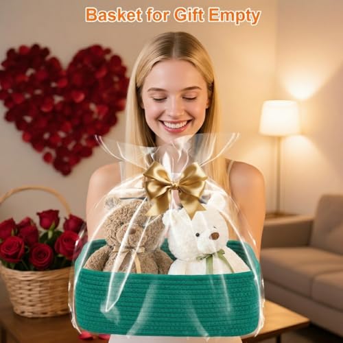 Small Storage Baskets for Organizing, Woven Storage Bins for Shelves, Gift Basket Empty, Cute Decorative Closet Organizer, Baby Rope Basket, Dog Toy Storage, 11x7.5x4.5”, 3Packs Green - color: Green, size: S